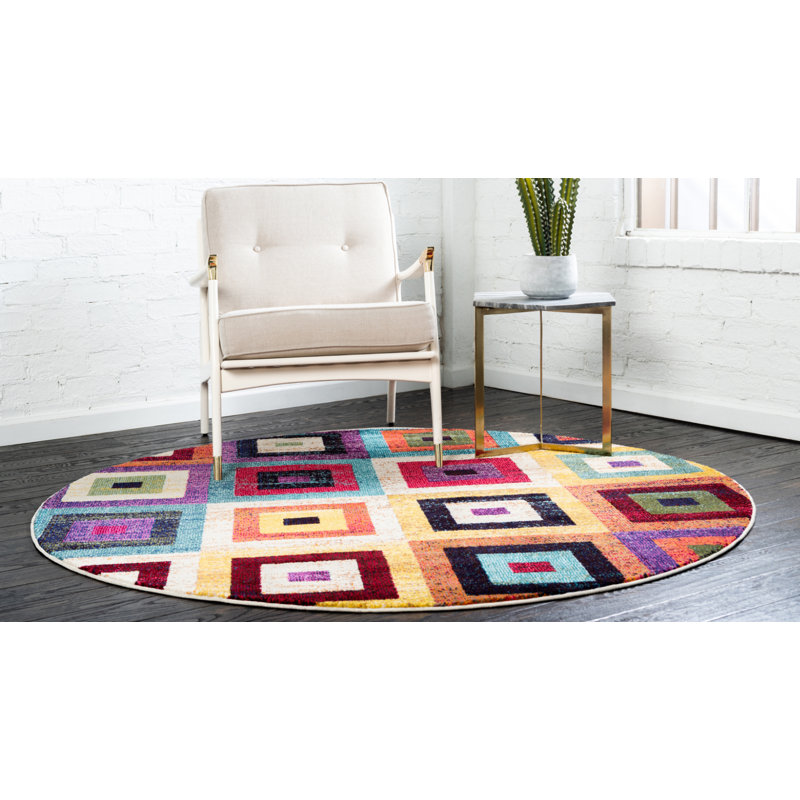 Jesusa Washable Geometric Indoor Rug, Round 8'