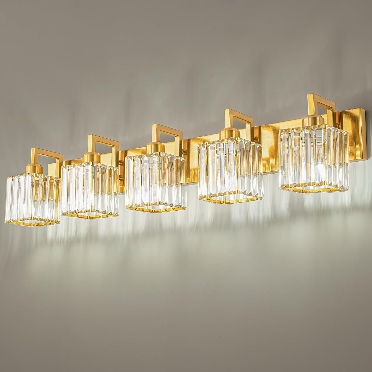 Everly Quinn Modern Crystal Bathroom Vanity Light, 5-Light Wall Sconce ... - Elegant Bathroom Lighting