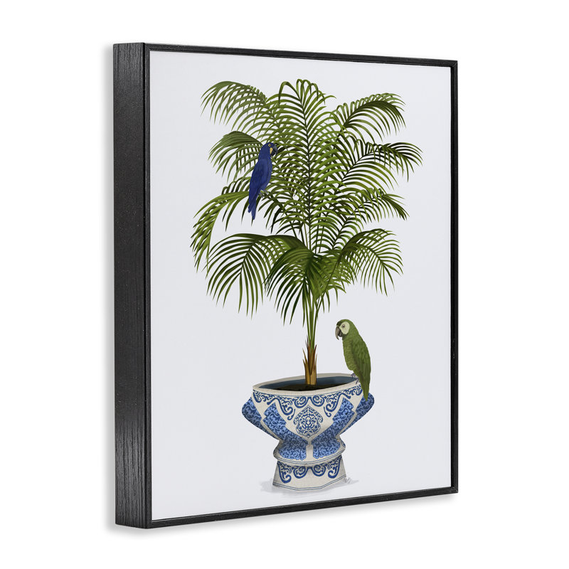 Perroquets sur jardinière ornée de giclée blanche encadrée par Fab Funky, Giclée encadrée noir minuit, H 14 po x l 11 po