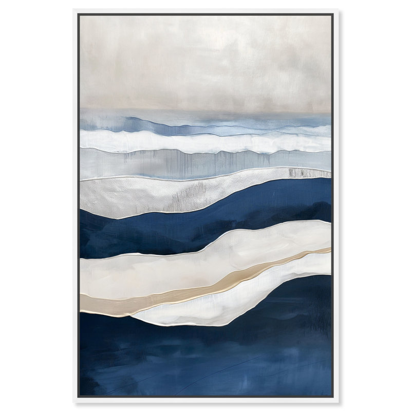 Art abstrait sur toile bleu sarcelle, H 31 po x l 21 po, Cadre blanc