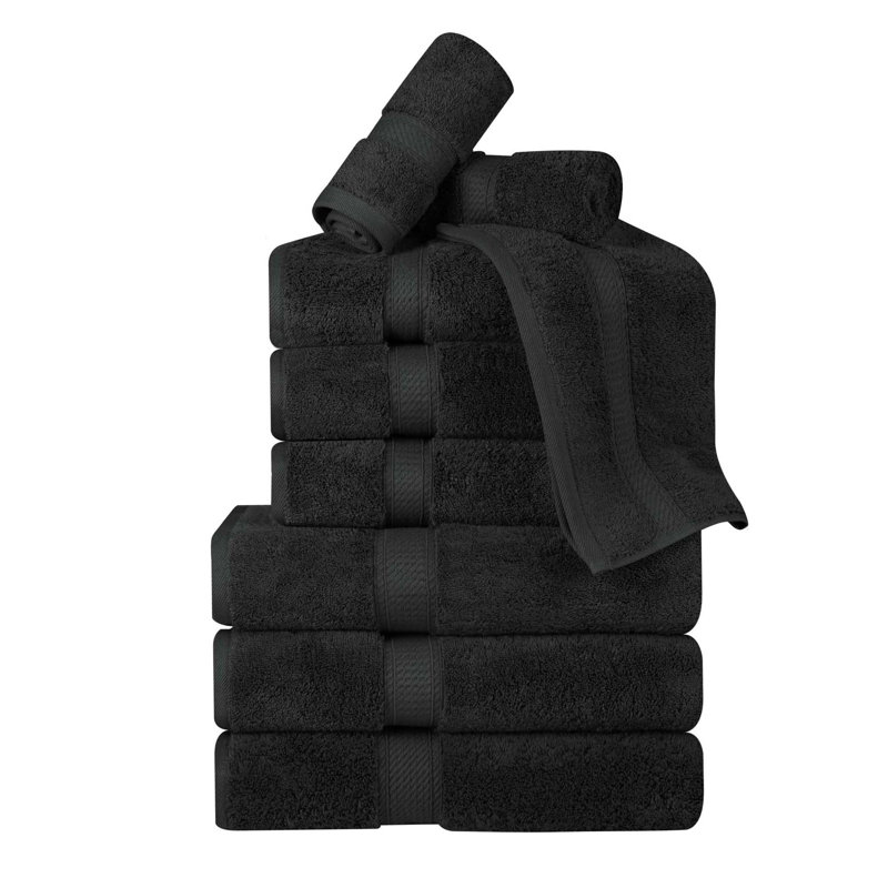 Scotia Egyptian Cotton Bath Towel Set, Black, 9Pc Towel Set  (3Bath, 3Hand, 3Face)
