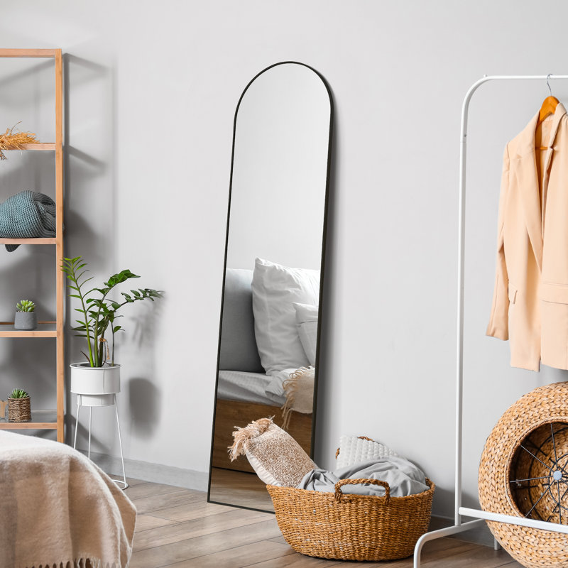 Arched Metal Oversized Full Length Mirrors Wall Mirrors with Stand, 59" x 16", Black