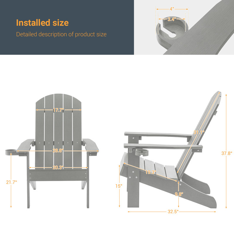 Kona Outdoor Adirondack Chair, Light Gray