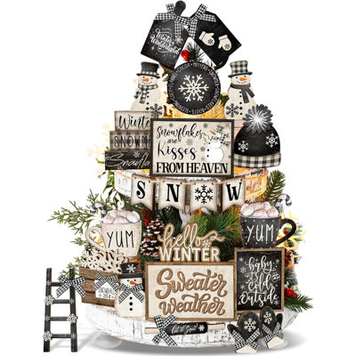 23 Pcs Christmas Tiered Tray Decor Snowman Farmhouse Decor Christmas Sign Winter Table Centerpieces