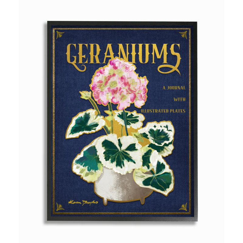« geraniums blue gold fleur word » par karen dreyfus-impression sur image, Giclée encadrée noir minuit