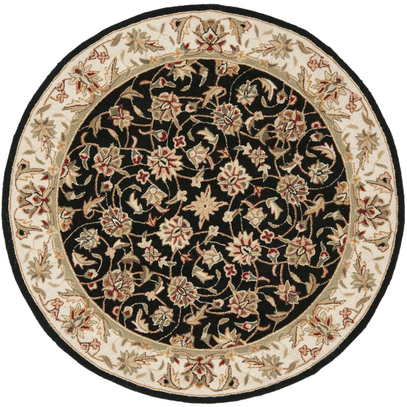 Helena Oriental Hand Hooked Wool Green/Black Area Rug, Round 5'6"
