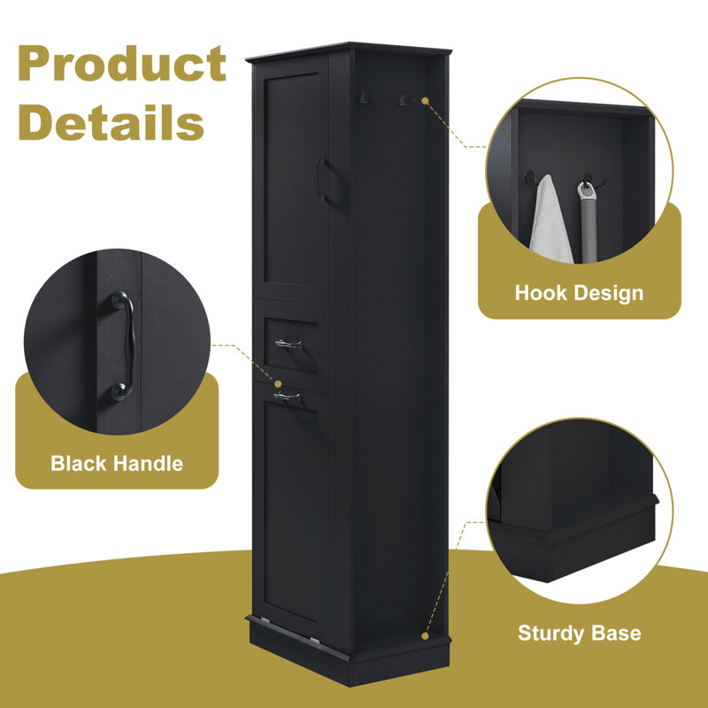 Modern Tall Storage Cabinet - Adjustable Shelves, Soft-Close Hinges, Perfect for Home Organization, Black