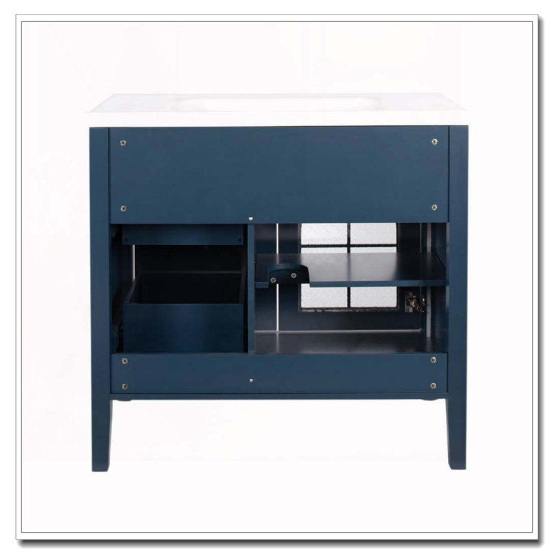 Armoire de salle de bain 35,6 po, Bleu + armoire seulement + 1 porte