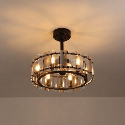 20" Modern Glass Fandelier Ceiling Fan with Light and Remote Control