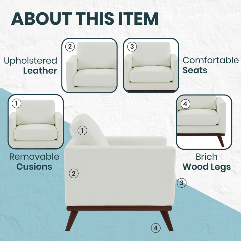 Khadeshia Mid-Century Modern Leather Accent Chair – Solid Birch Wood Frame Armchair with High-Density Foam & Pocket Springs, 300 lb Capacity Arm Chair for Living Room, Bedroom, Executive Office