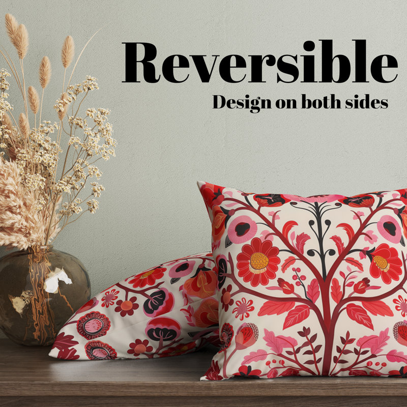 Housse de coussin réversible à motif floral Folk Maximalist, H 18 po x l 18 po