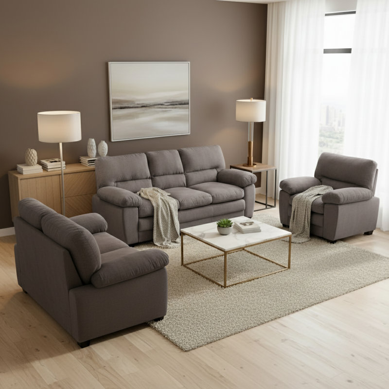 Ensemble de salon standard 3 pièces Abreonna, Polyester gris foncé
