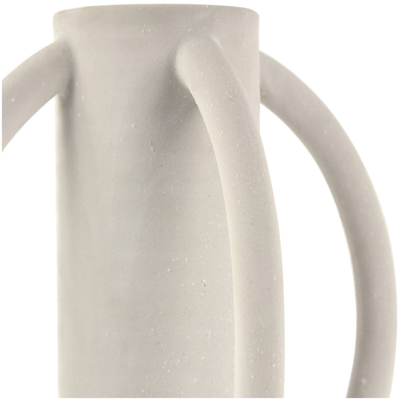 Ceramic Textured Decorative Vase with 4 Handles, Cream, 13.95" H x 13.95" W x 13.95" D