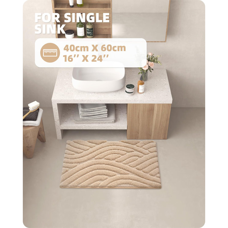 Annakiya Microfiber / Microsuede Non-Slip Bath Rug, 16"W x 24"L, Khaki