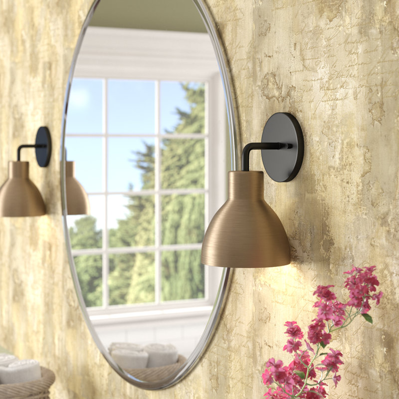 Florian Dimmable Bath Sconce, Matte Black, Burnished Brass