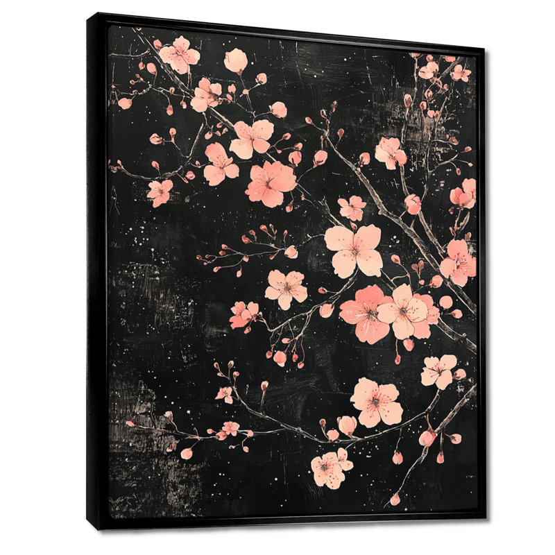 «Cherry Blossom Midnight Blooms II - Cherry Blossom», reproduction sur toile encadrée, Noir, noir, noir, noir