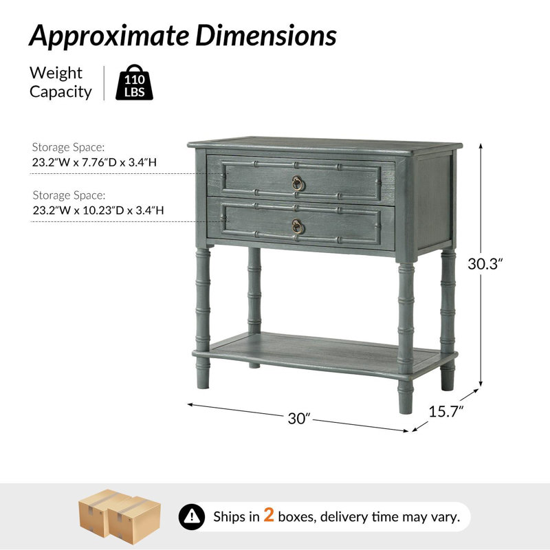 Ensemble de 2 tables d'appoint Abigail de style transitionnel, en bois massif, avec station de recharge intégrée, Blue