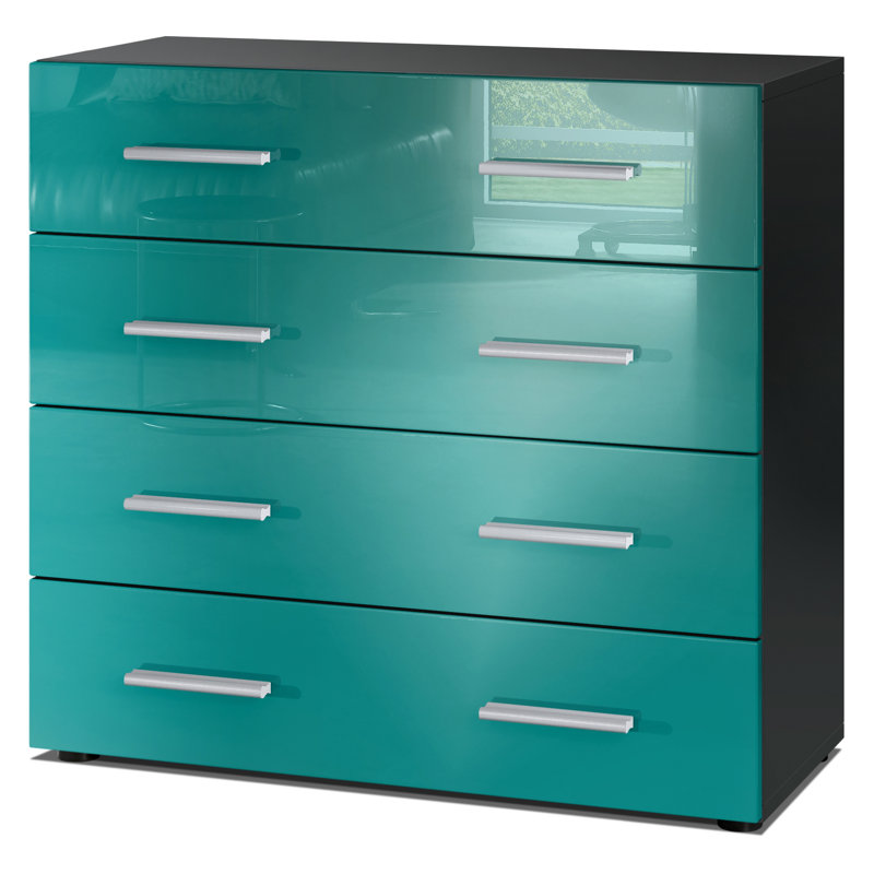 Mazur 76 cm W Chest of 4 Drawers, Black/Petrol