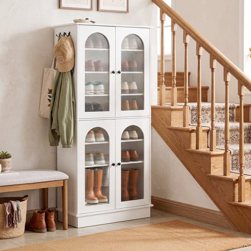 Armoire de rangement à chaussures à 2 niveaux à 2 niveaux avec tablettes réglables pour vestibule, garde-robe et rangement