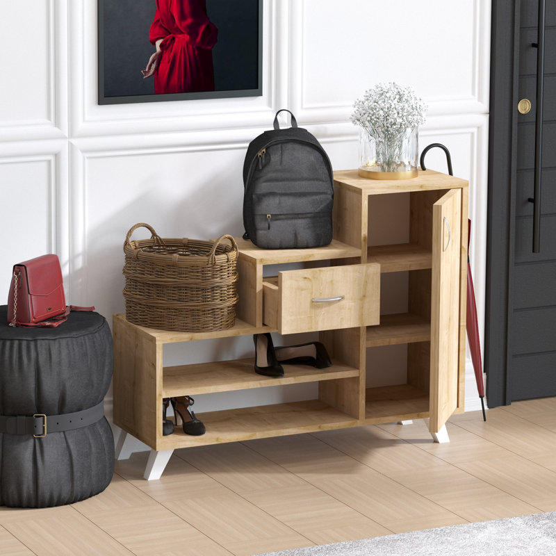 Armoire à chaussures moderne en chêne saphir 35,4 x 30,3 x 13,0 pouces | 100% panneau de particules enduit de mélamine, épaisseur: 0,7 pouce | Fixation murale avec de nombreuses tablettes, solution de rangement élégante et fonctionnelle pour le vestibule