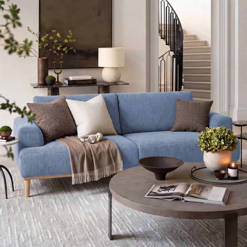 83.85" Morden Chenille Sofa Wooden Upholstered Loveseat, Blue