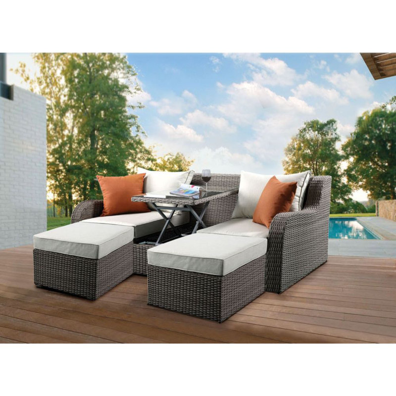 Canapé modulaire d'extérieur de 82 po avec 2 coussins et 2 repose-pieds de couleur beige Bitanya