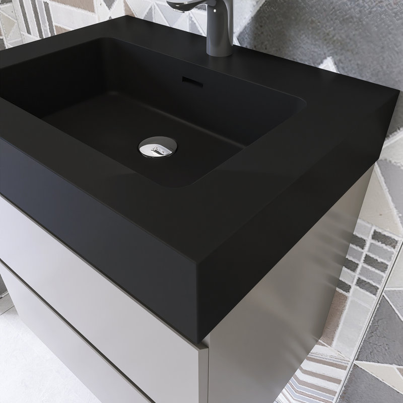 Meuble-lavabo simple 24 po avec plateau Kansiray, Noir mat, Gris