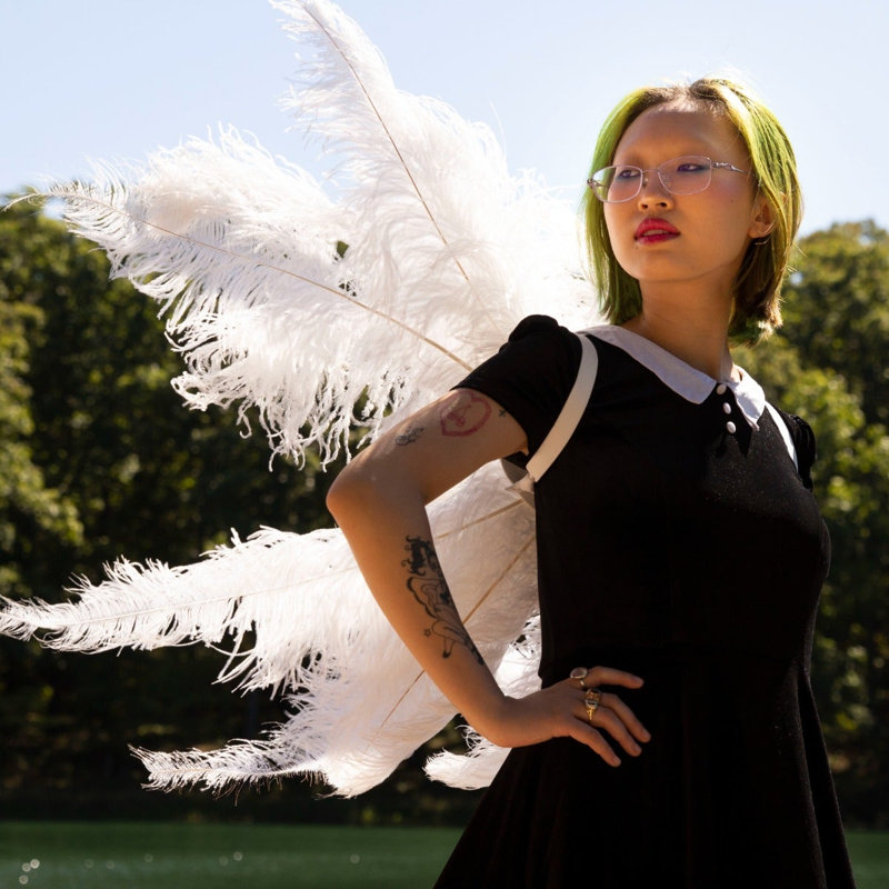 Ailes de costume de plumes d'autruche recyclées de taille moyenne - blanches