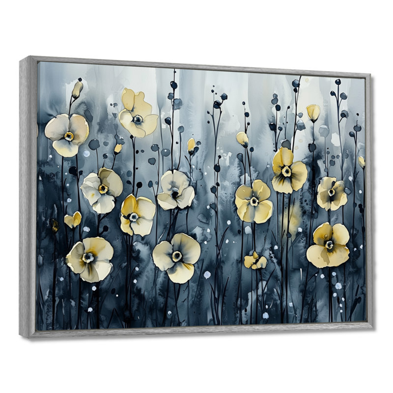 Ingersoll - Floral Wall Art, H 34 po x l 44 po, Impression encadrée flottante, Argent argent