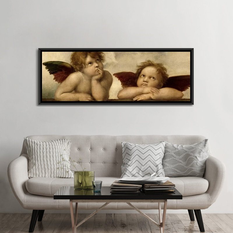 «The Two Angels» par Raphael - peinture panoramique sur cadre flottant, H 24 po x l 72 po x P 1,5 po