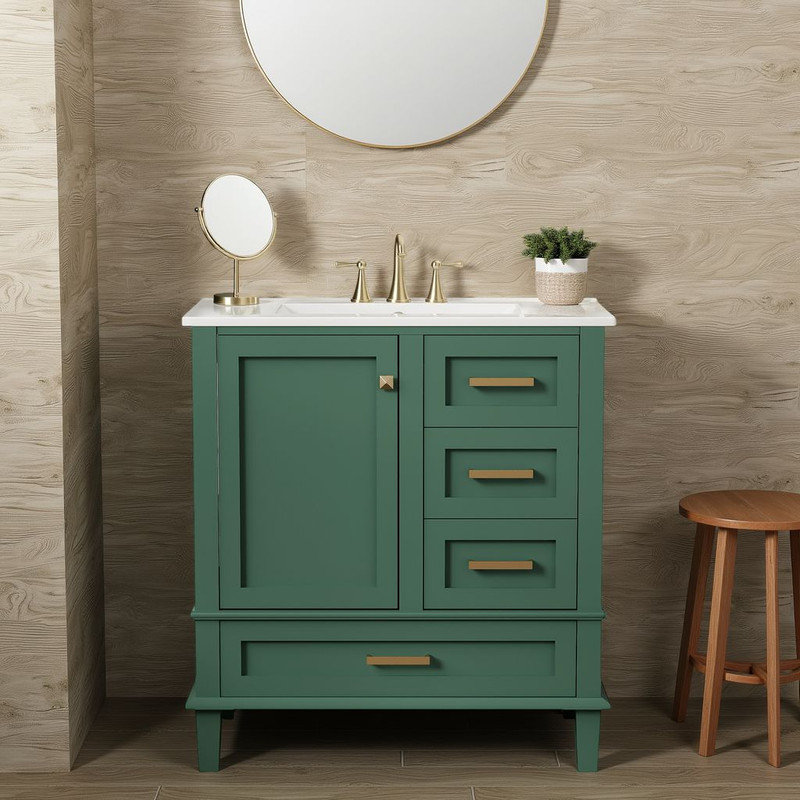 Ensemble de meuble-lavabo moderne 30 po avec meuble-lavabo et lavabo 30 po, Vert