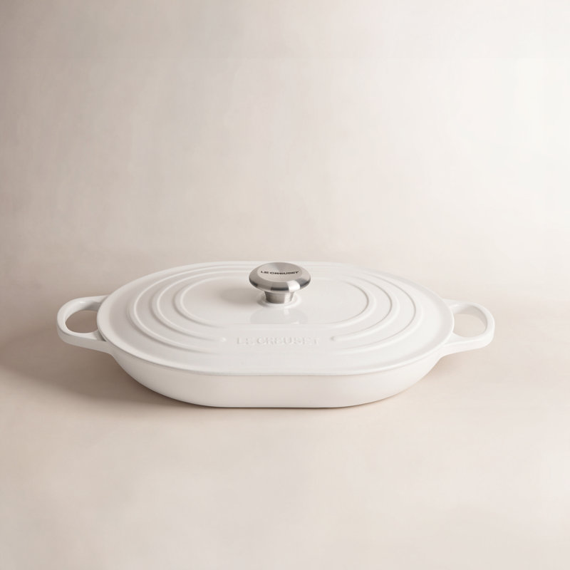Le Creuset Signature Enameled Cast Iron 3.75 Qt Oval Casserole with Lid, White