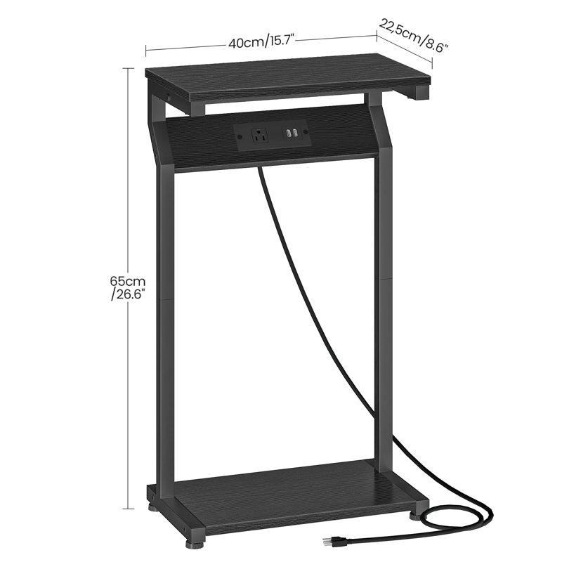 Table d'appoint étroite avec station de charge, Noir