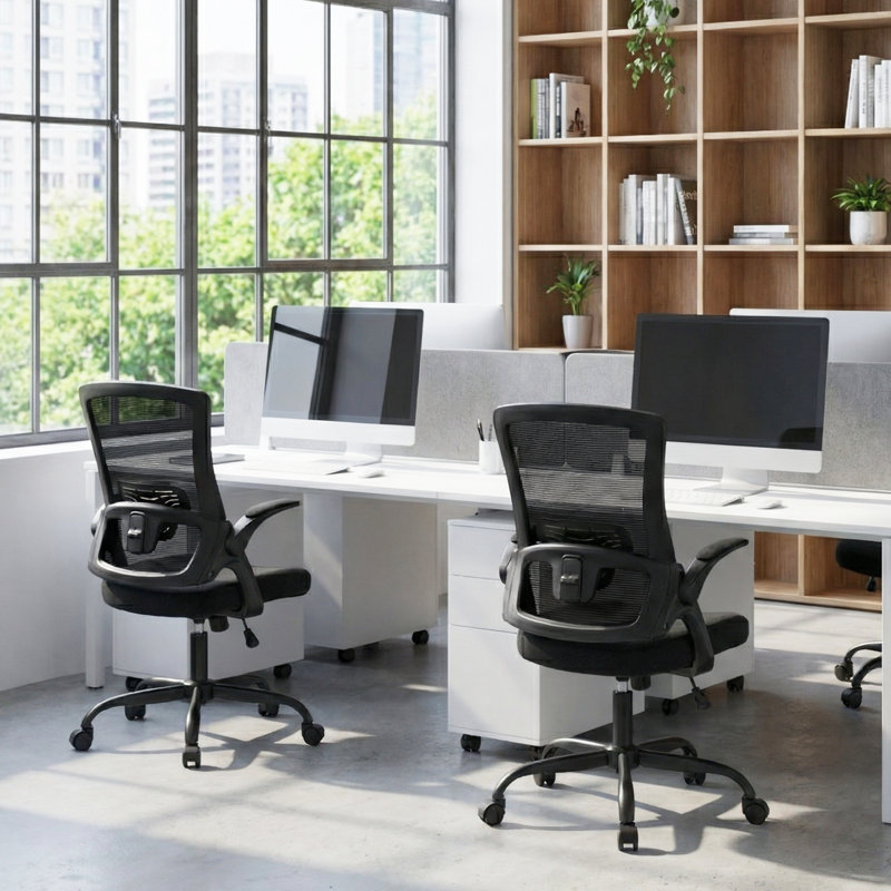 Chaise de bureau ergonomique Neeya, Base en acier, Sans repose-tête, Noir