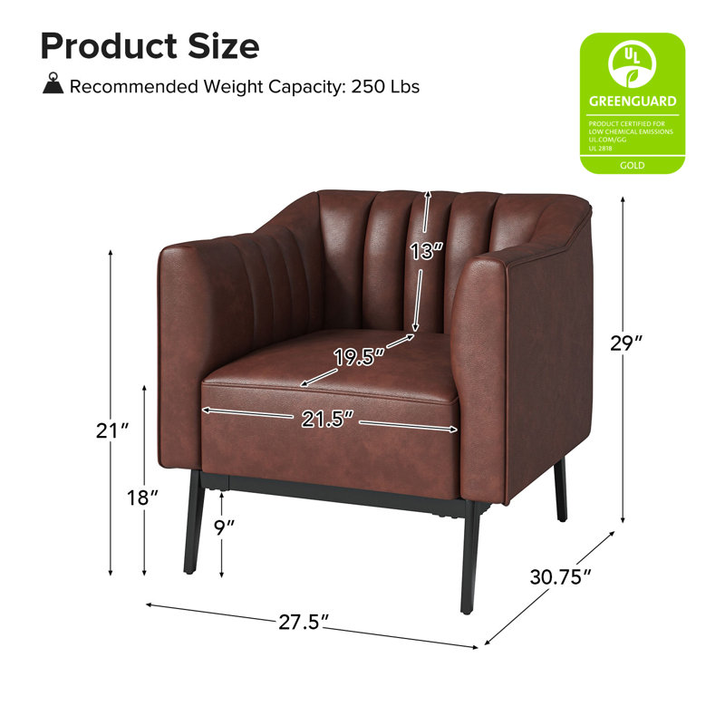 Fauteuil en similicuir de 27,5 po Yeilyn, Similicuir brun