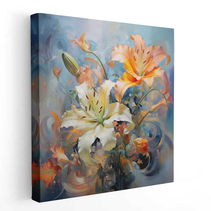 " Dreamy Lily Abstraction ", White Framed Canvas, 40" H x 40" W x 1.25" D