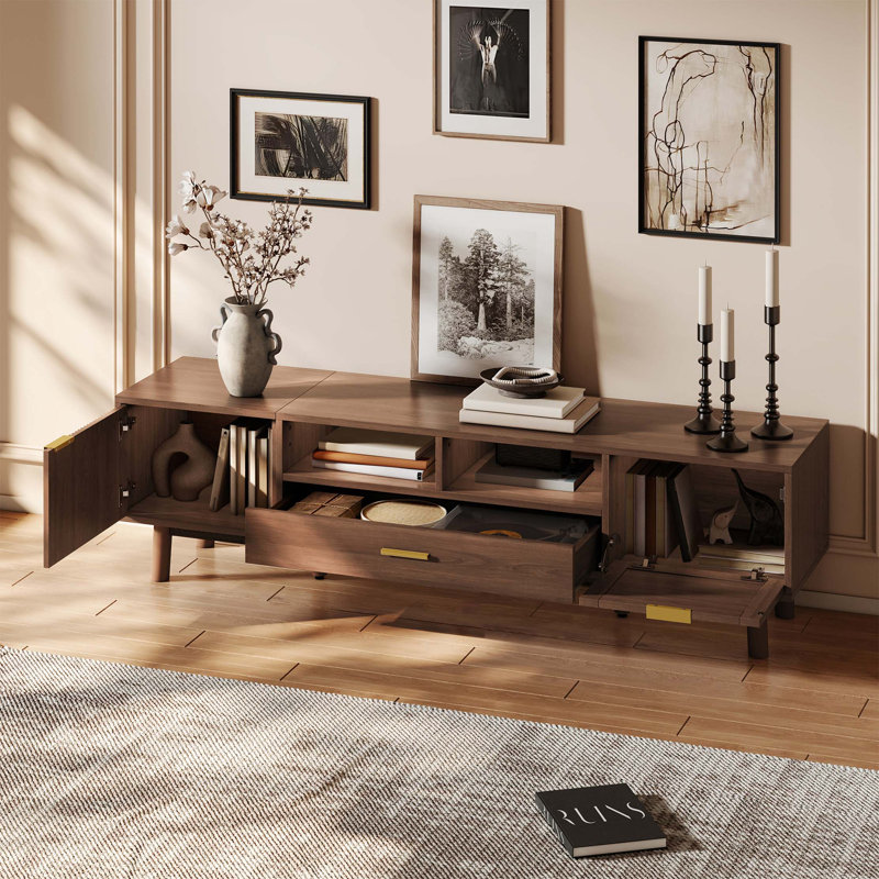 Wood Fashionable TV Stand For 75" Tvs, TV Cabinet With Soft-Closing Door And Drop-Down Door Cabinet, Modern TV Consoles