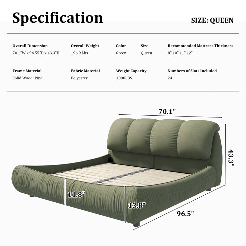Lit-bateau tapissier Henness, Grand, Vert