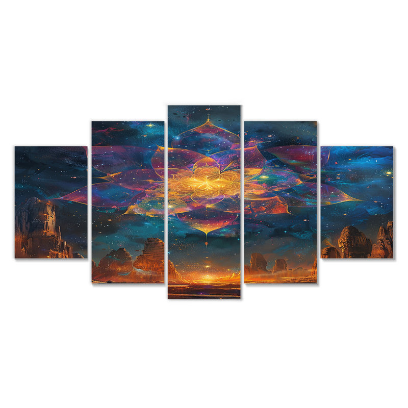 «Celestial Bloom - Cityscape Wall Art Decor», ensemble de 5 pièces, H 32 po x l 60 po