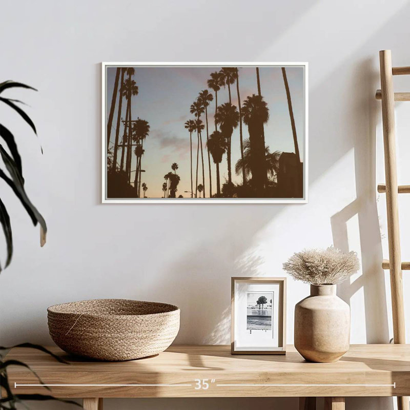 Silhouette des palmiers de Los Angeles, Cadre flottant blanc, 19 po x 13 po