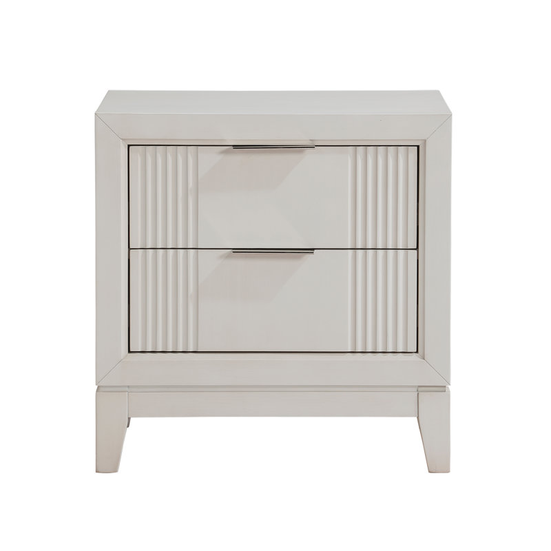 Table de chevet 1Pc avec 2 tiroirs, finition blanche antique