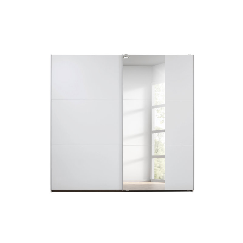 Santiago Wardrobe with Mirror and Three Different Equipment Options, Basic, 210cm H x 218cm W x 59cm D, White with Mirror