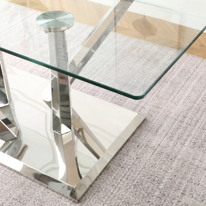 Table de salle à manger en verre, base en acier inoxydable robuste, ensemble de chaises de salle à manger, pieds de chaise galvanisés pour la salle à manger et la cuisine (ensemble de 5)