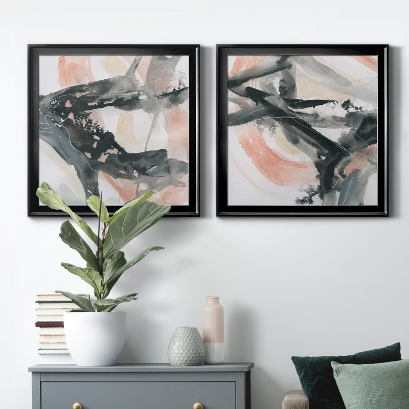 Intersection I - ensemble de 2 peintures sur toile encadrées, Noir, H 34,5 po x l 69 po x P 1,5 po