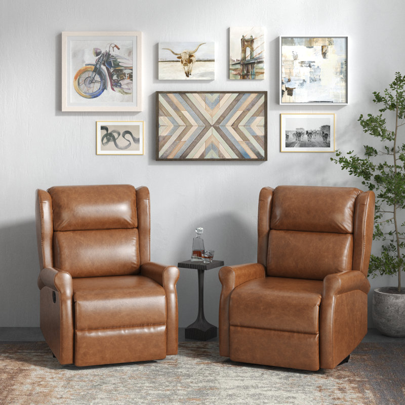 Fauteuil inclinable manuel pivotant en faux cuir Allan, Chameau