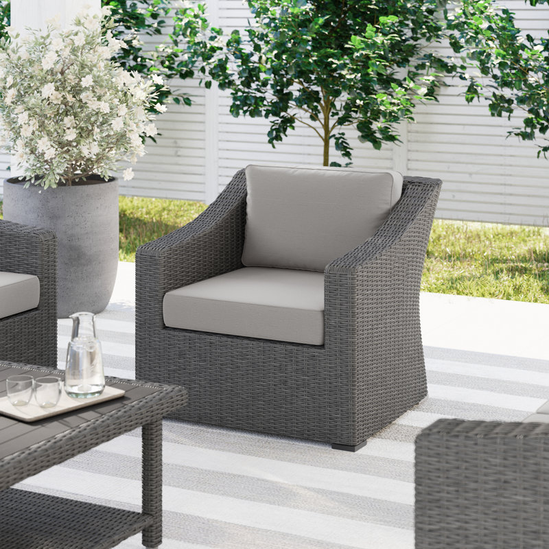 Martha Stewart Bedford Outdoor Rattan Wicker Accent Chair With All-Weather Cushions, Gray, Gray
