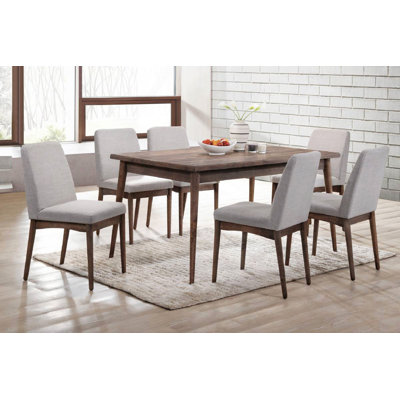 Modern 7Pc Dining Set Ash Walnut Finish Dining Table 6X Side Chairs Foam Cushion Fabric Upholstery