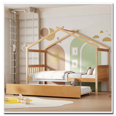 Lit en bois avec lit gigogne simple