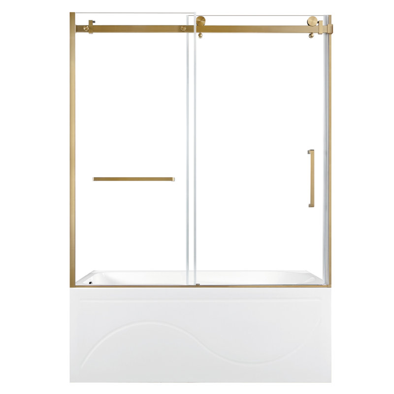 Kingston Brass 60-Inch Acrylic Rectangular 3-Wall Anti-Skid Alcove Tub With Tub Door, Hand Drain, Right, Brushed Nickel
