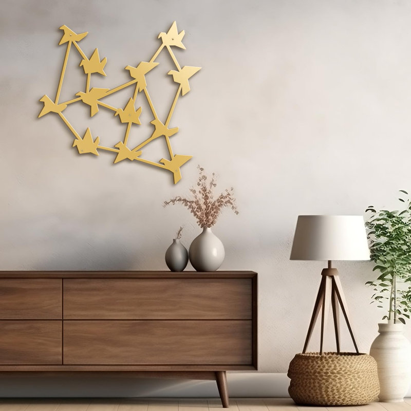 Free Birds Modern Abstract Wall Accent Sculpture Hanging Decoration Metal Wall Decor, Gold, 11.76" H x 12" W x 0.05" D